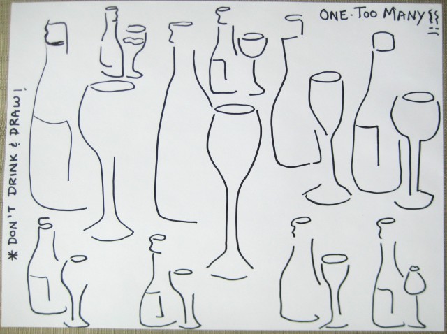 Haiku drawing wine bottle and glass